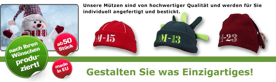 Unsere Wintermützen sind von hochwertiger Qualität und werden für Sie individuell angefertigt und bestickt. Schon ab 30 Stück.